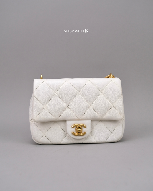 Chanel Mini Square Flap Heart Crush White