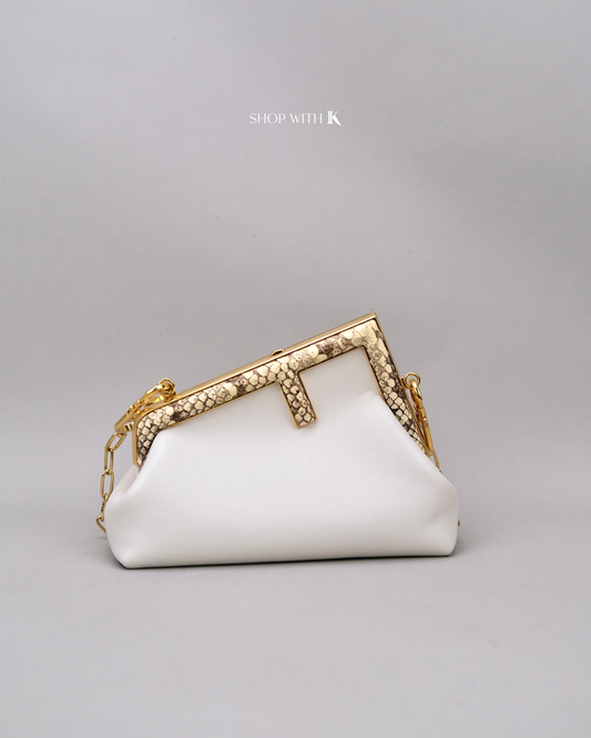 Fendi First Small White Snakeskin