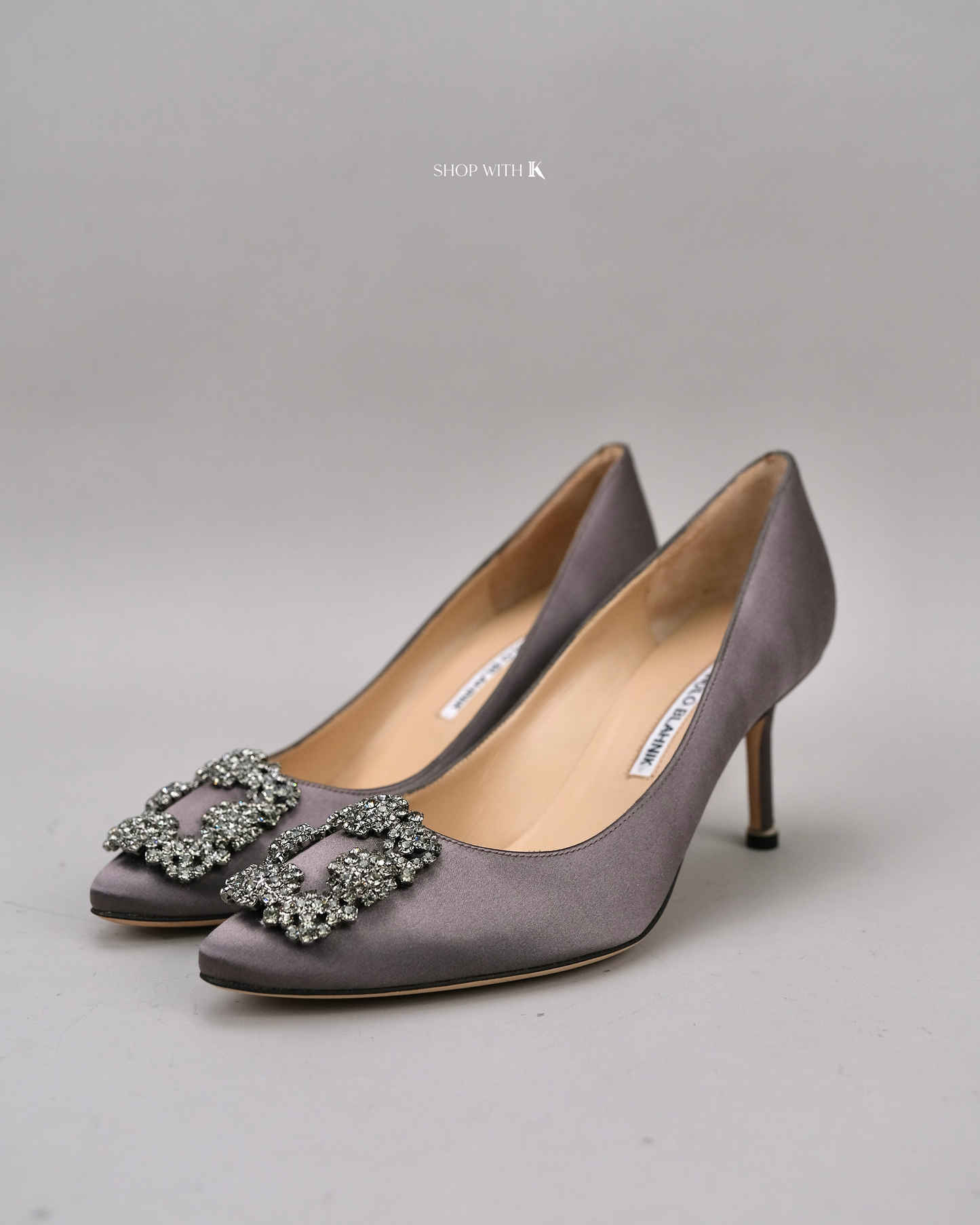 Manolo Blahnik Hangisi Satin Gray