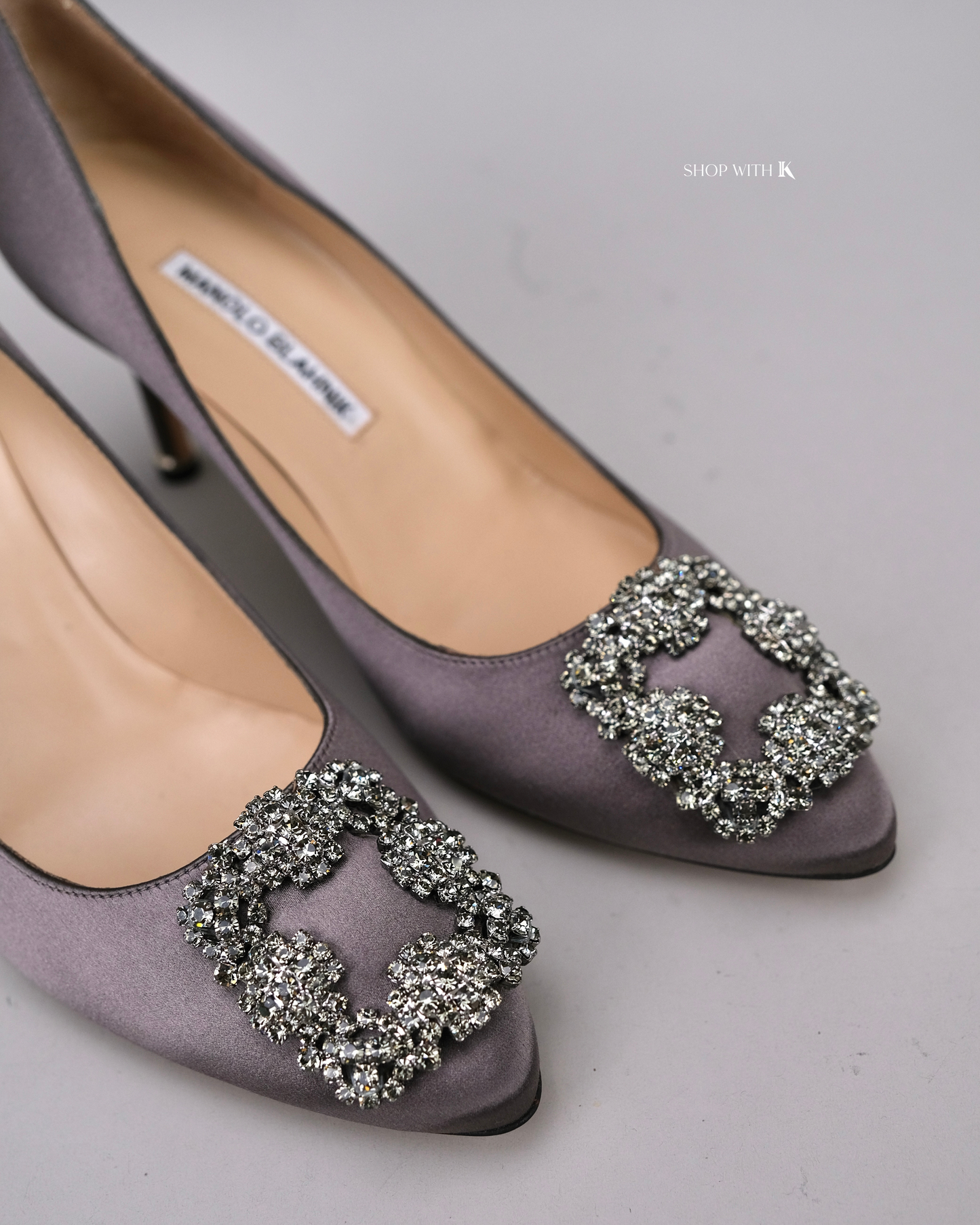 Manolo Blahnik Hangisi Satin Gray