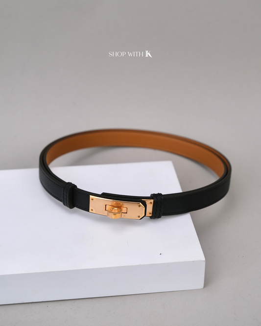 Hermes Kelly Belt Black RGHW