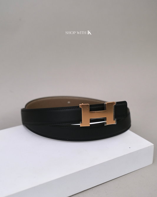 Hermes Constance Belt Black/Etoupe RGHW