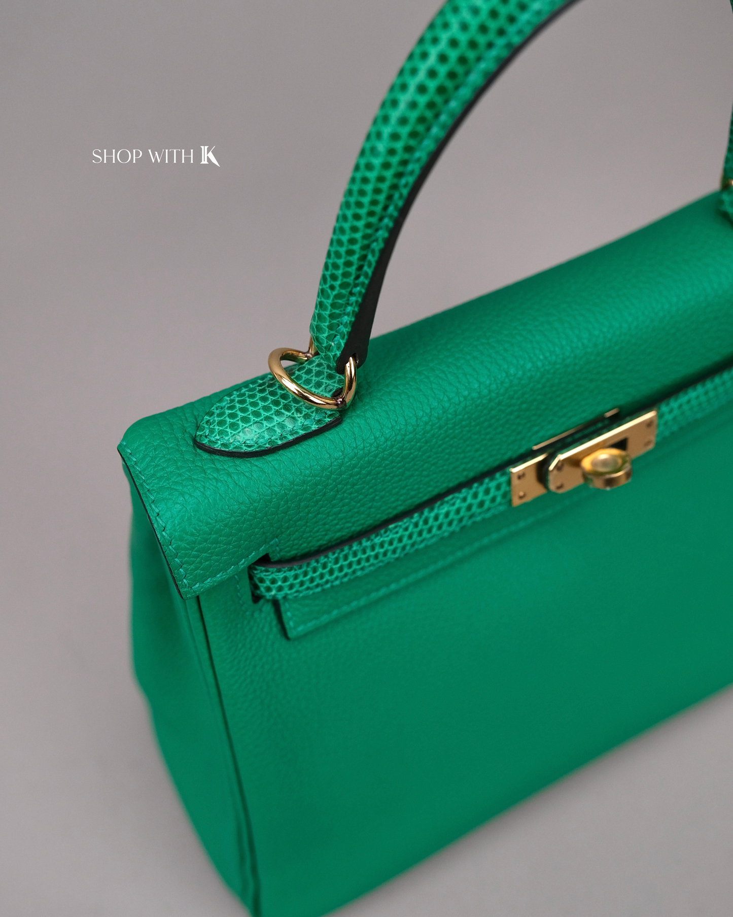 Hermes Kelly 25 Vert Menthe Lizard Touch GHW