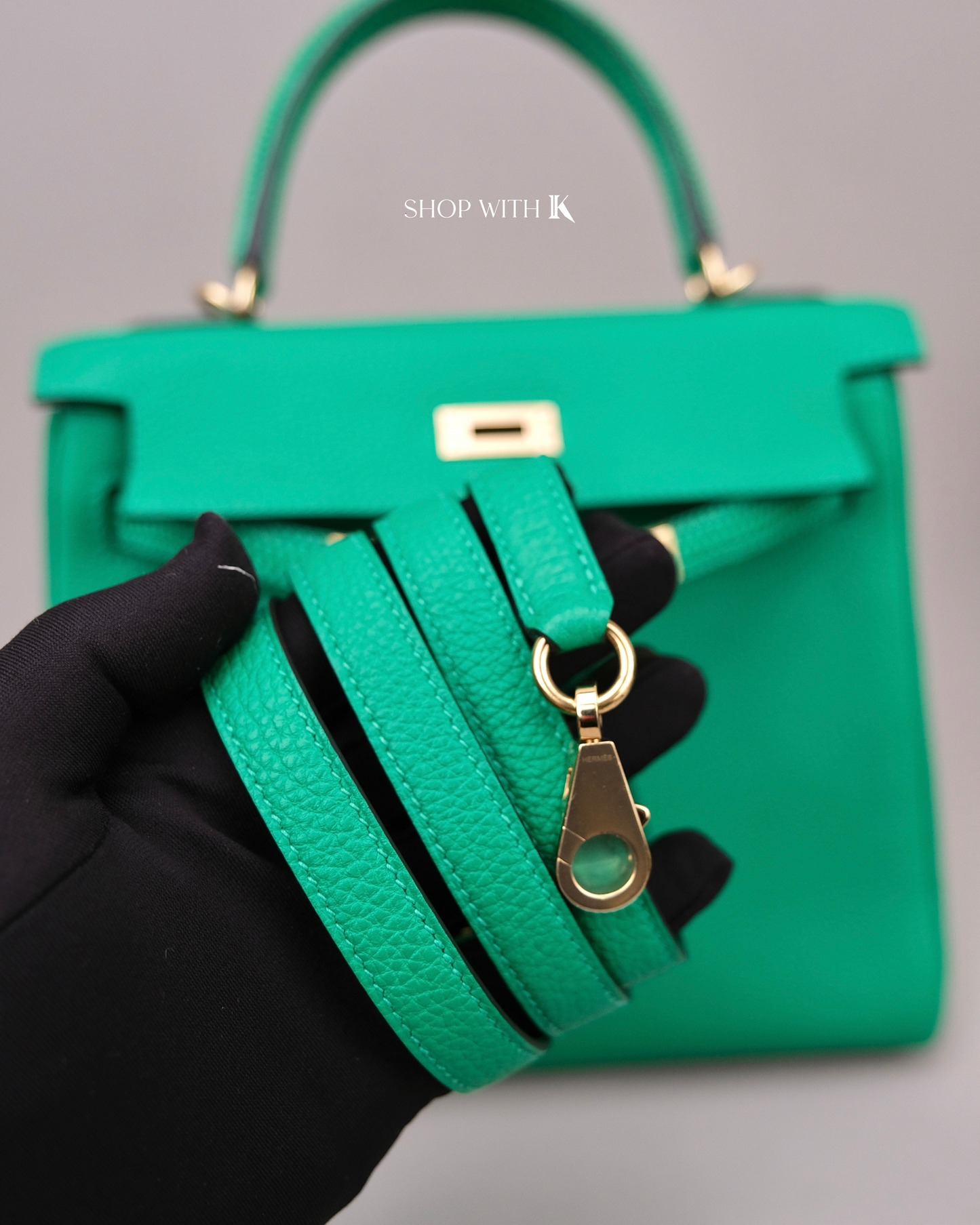 Hermes Kelly 25 Vert Menthe Lizard Touch GHW