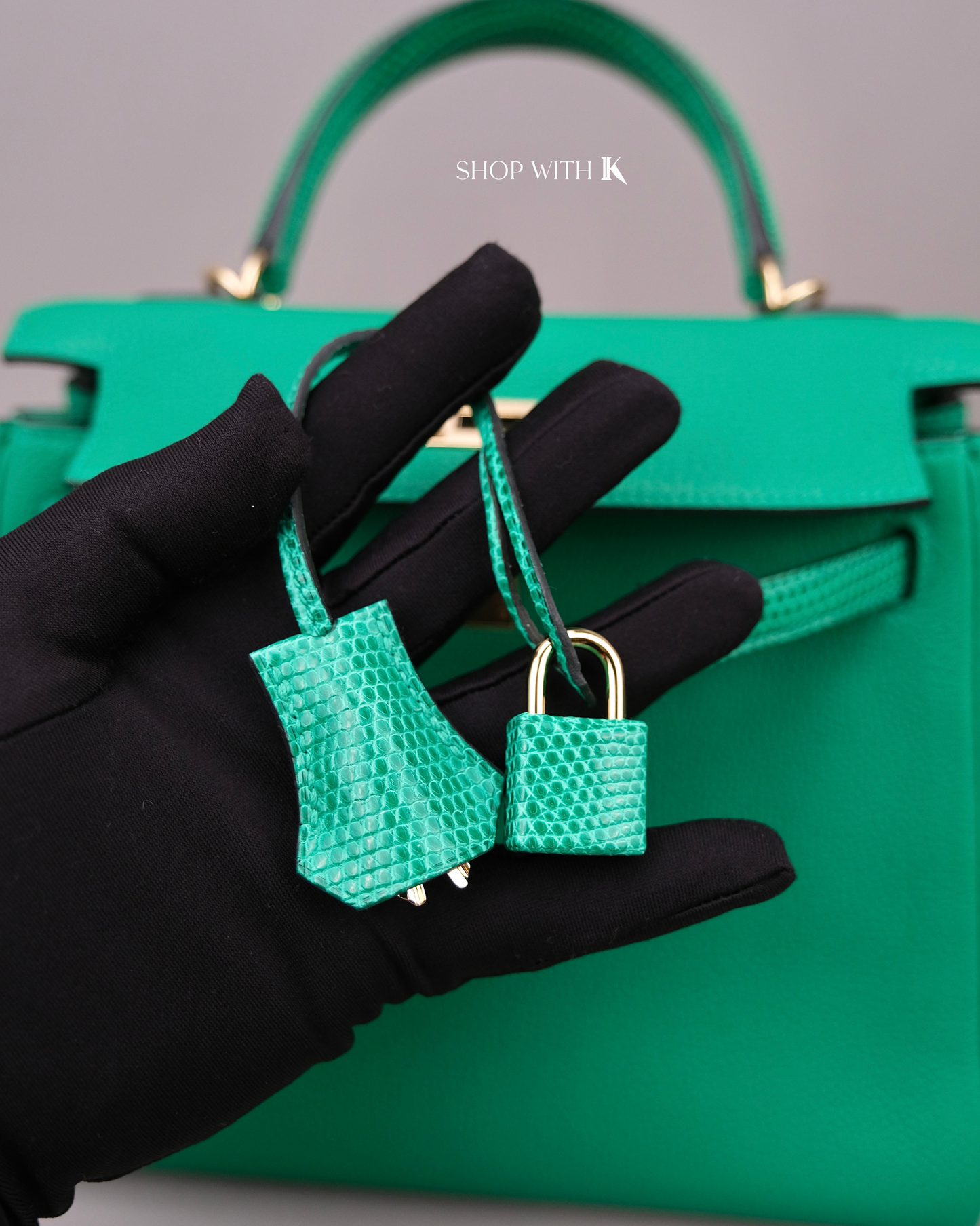 Hermes Kelly 25 Vert Menthe Lizard Touch GHW