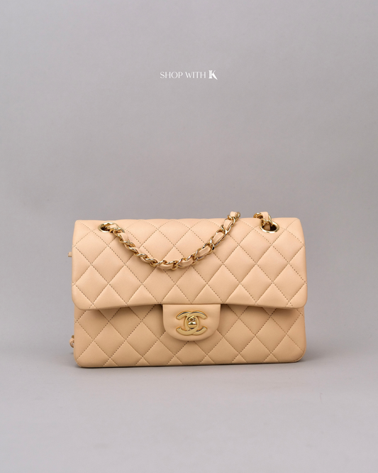 Chanel Small Classic Lambskin Flap Beige GHW