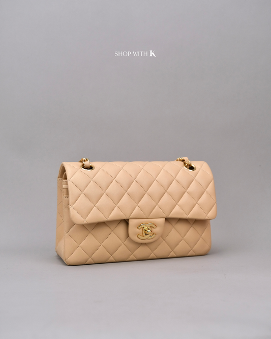 Chanel Small Classic Lambskin Flap Beige GHW