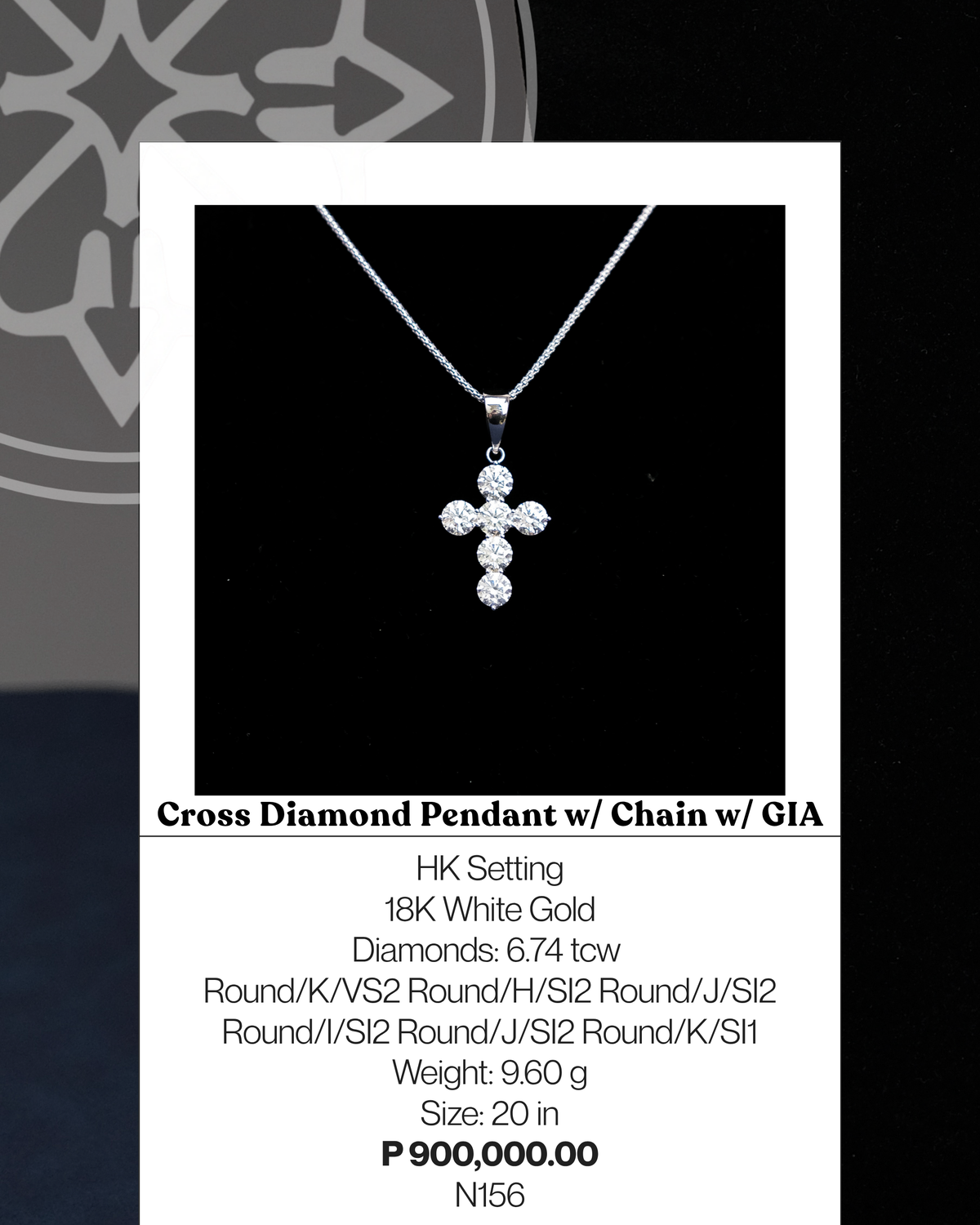 Cross Diamond Pendant with Chain w/ GIA
