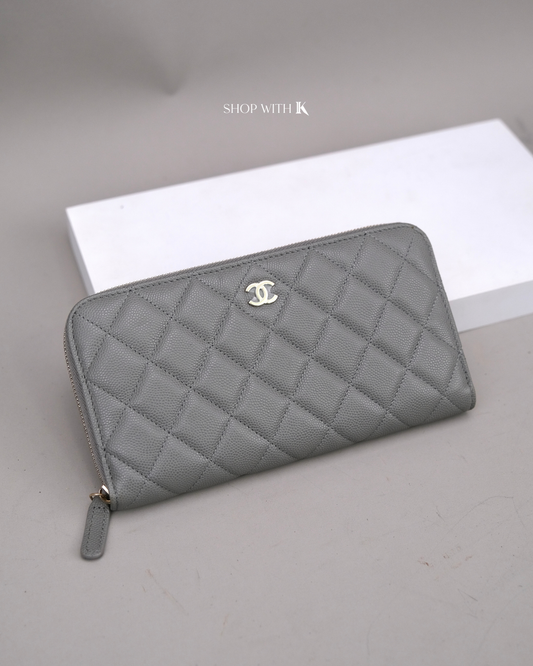 Chanel Long Zip Wallet Grey