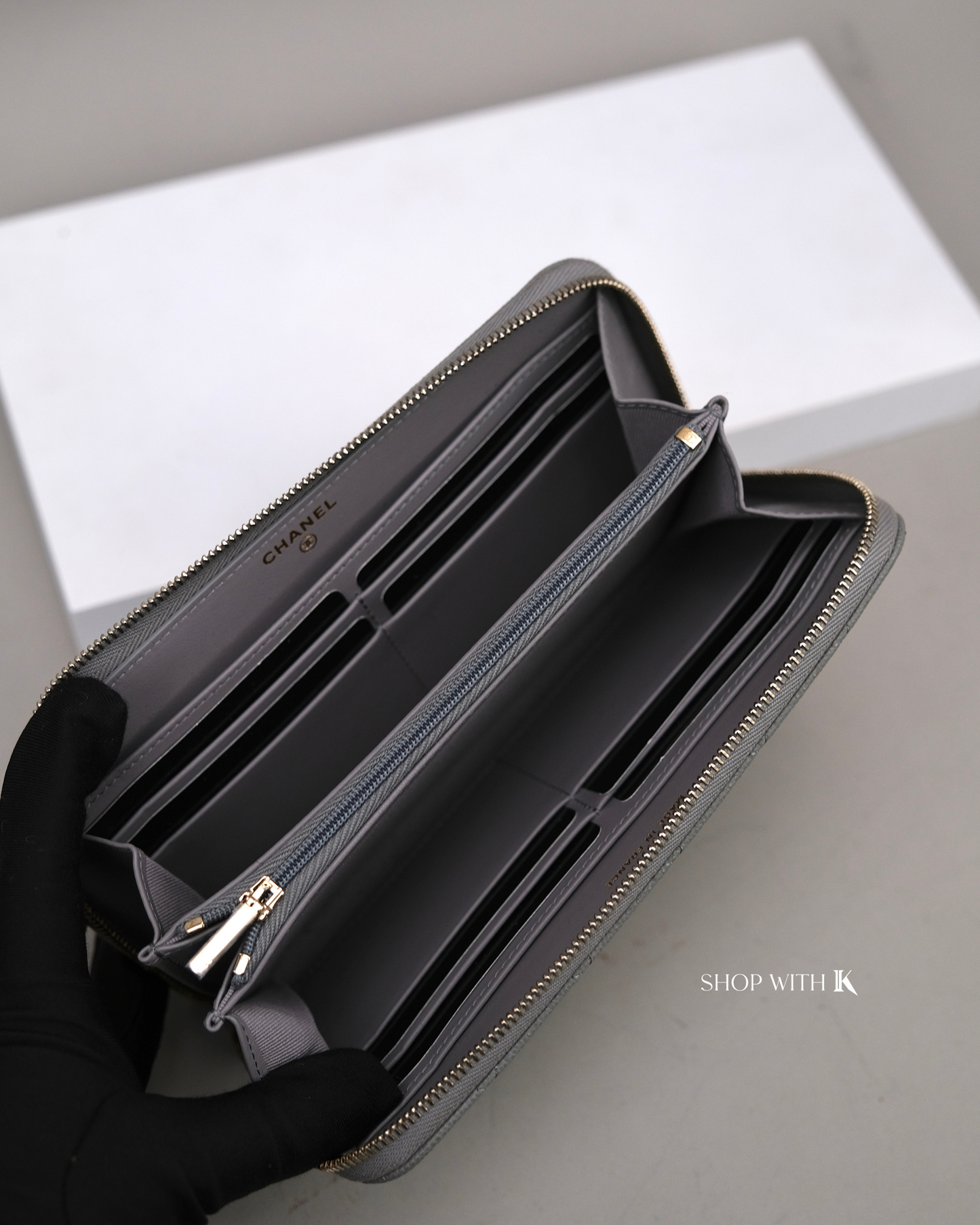 Chanel Long Zip Wallet Grey