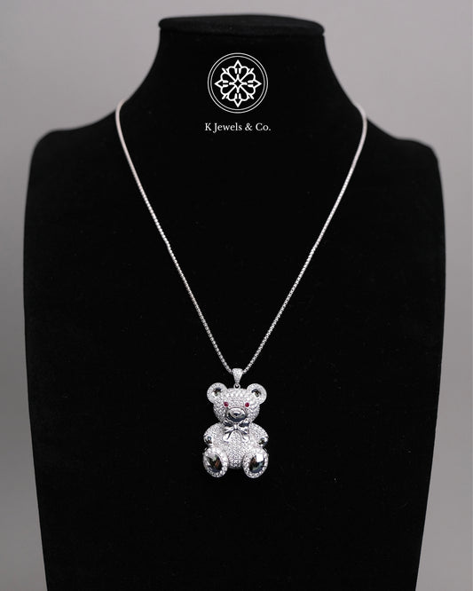 Diamond Teddy Bear Pendant w/ Chain
