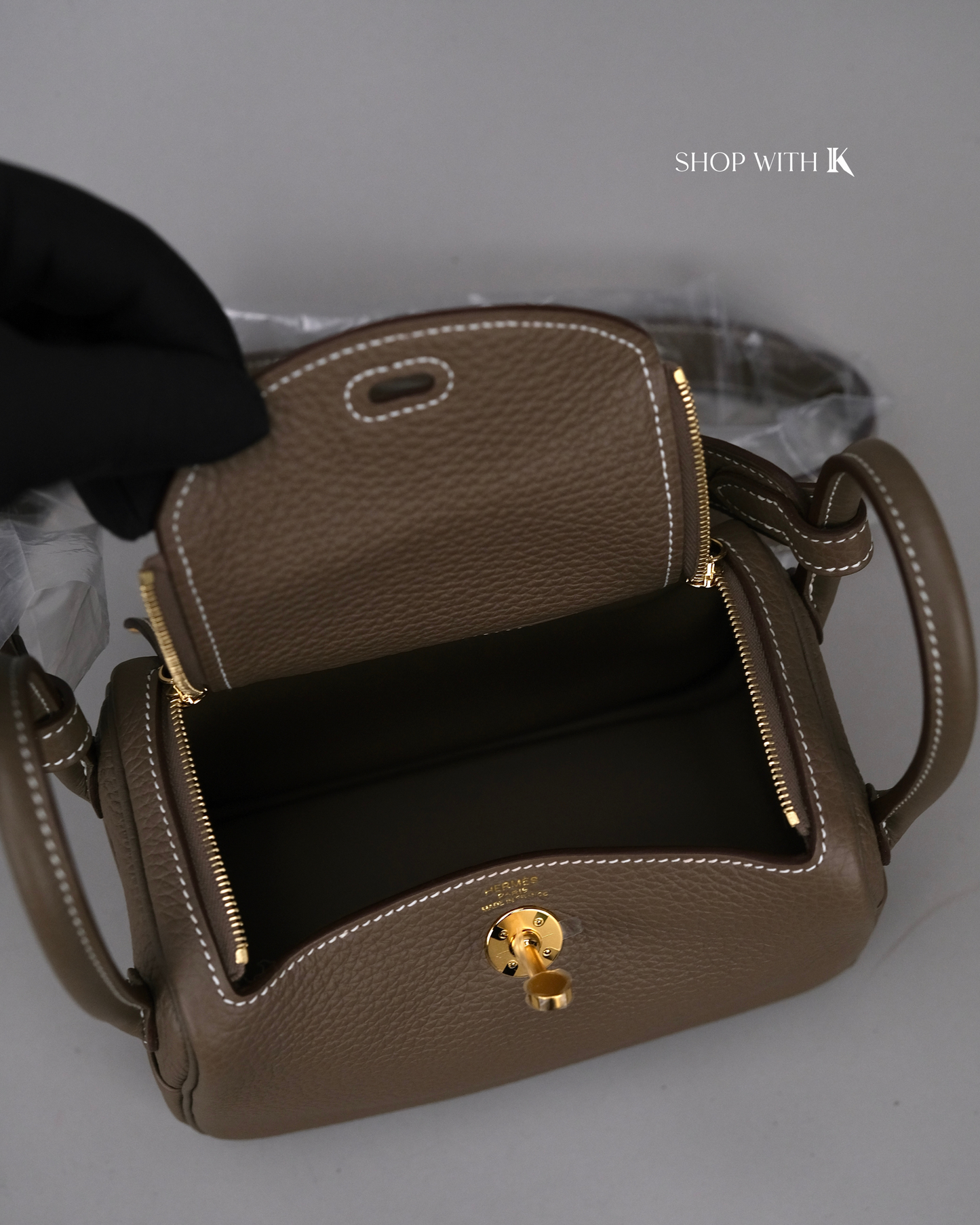 Hermes Mini Lindy Etoupe GHW