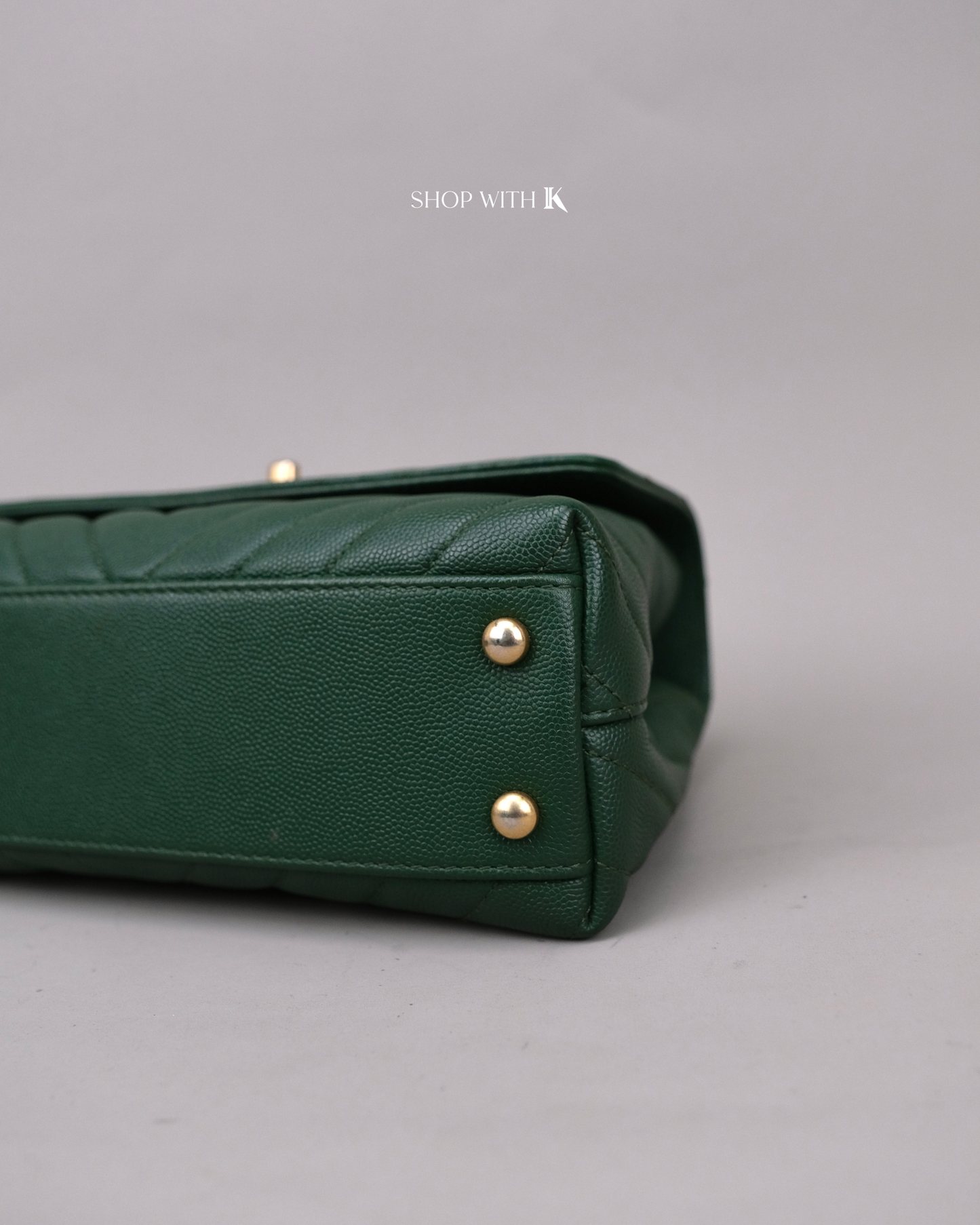 Chanel Coco Handle Small Chevron Green Lizard Handle GHW