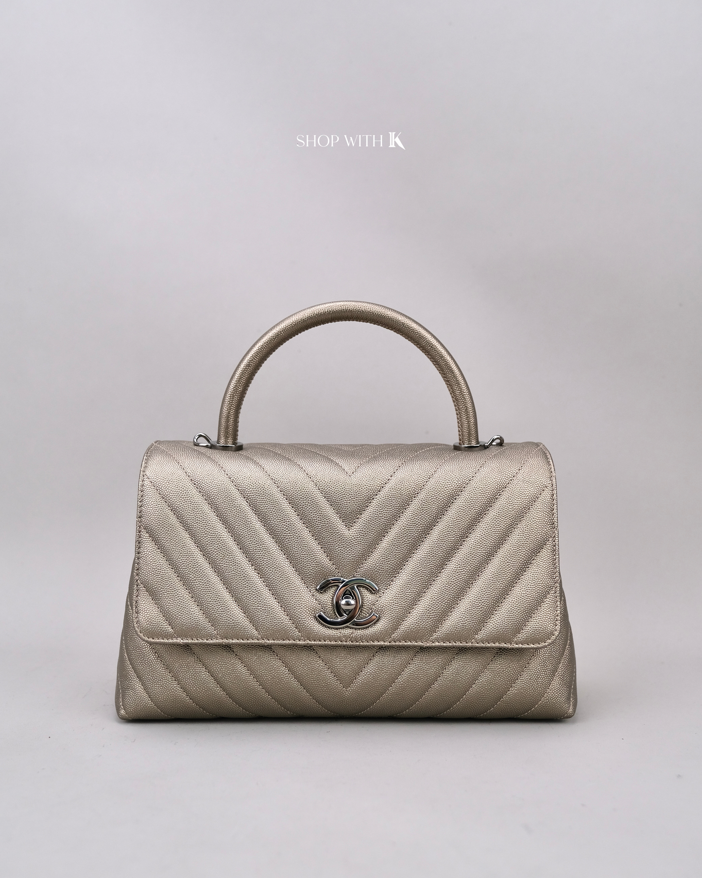 Chanel Medium Coco Handle Chevron Bronze