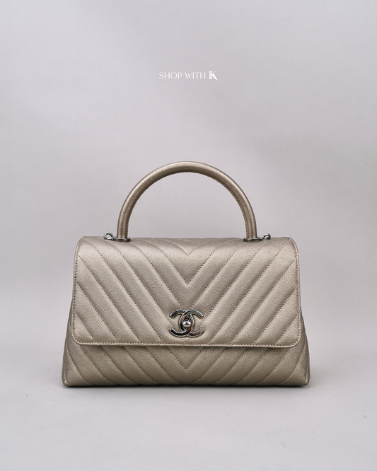 Chanel Medium Coco Handle Chevron Bronze