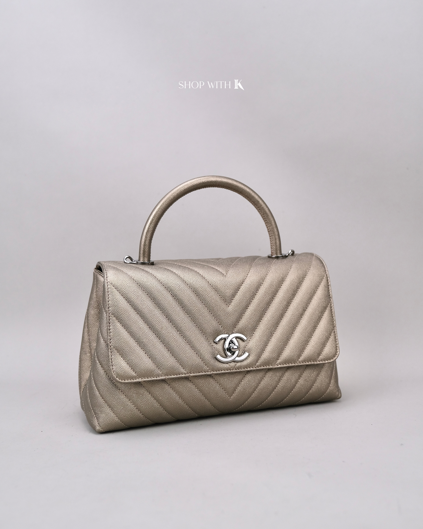 Chanel Medium Coco Handle Chevron Bronze