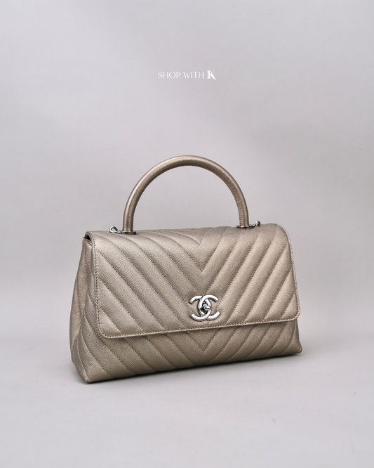 Chanel Medium Coco Handle Chevron Bronze