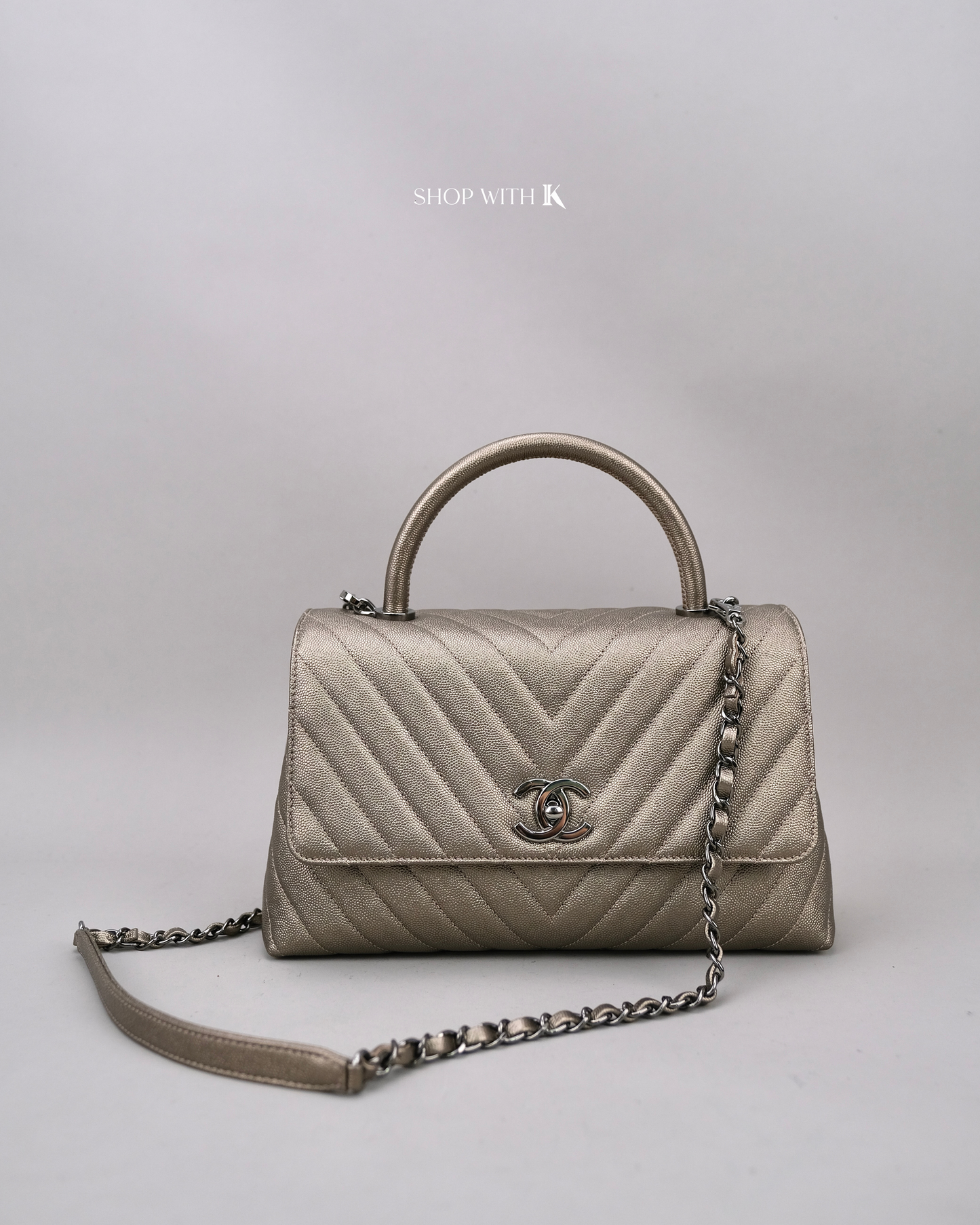 Chanel Medium Coco Handle Chevron Bronze