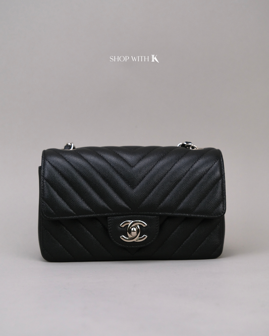 Chanel Mini Rectangle Chevron Black SHW