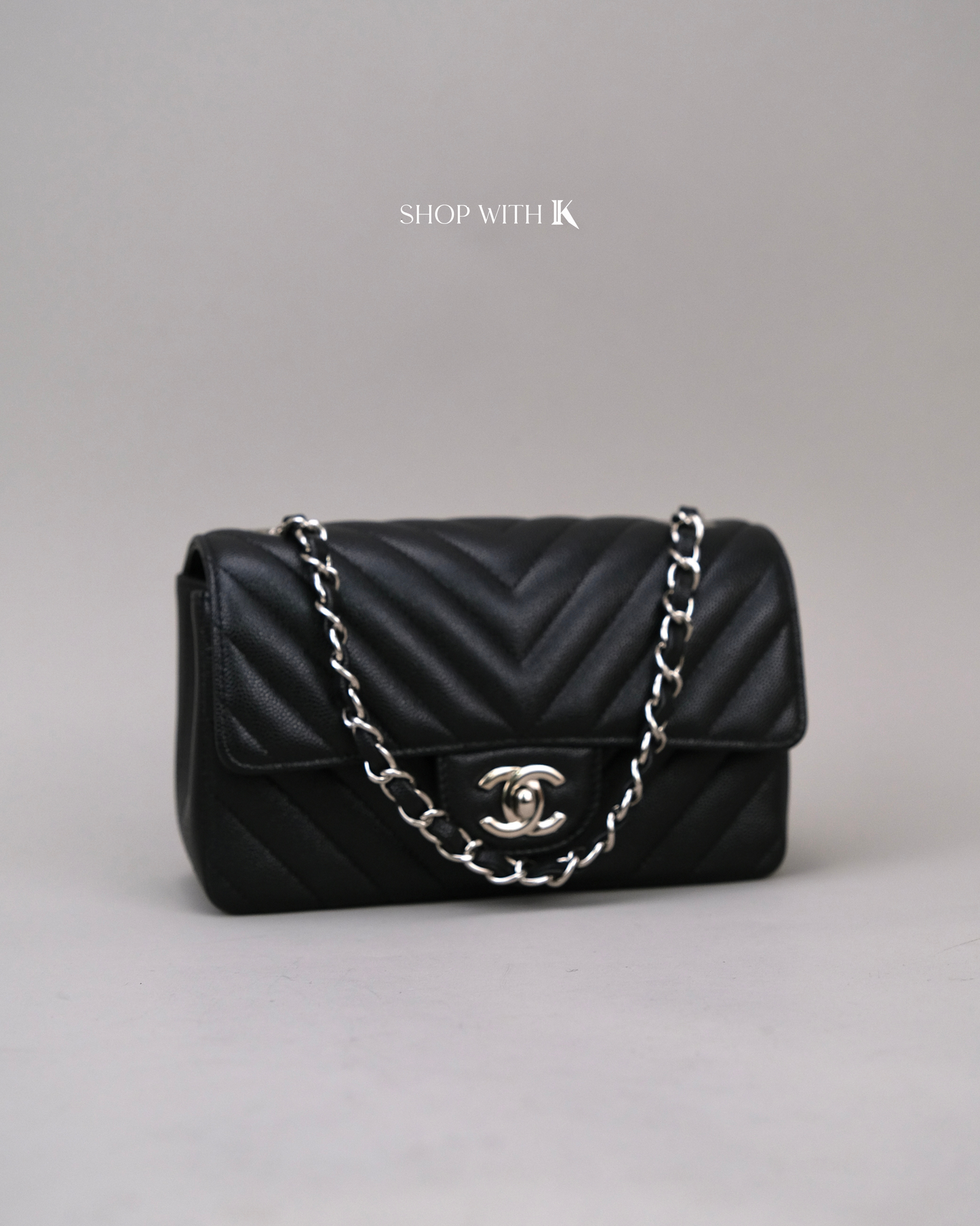 Chanel Mini Rectangle Chevron Black SHW