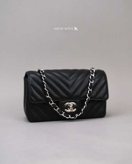 Chanel Mini Rectangle Chevron Black SHW