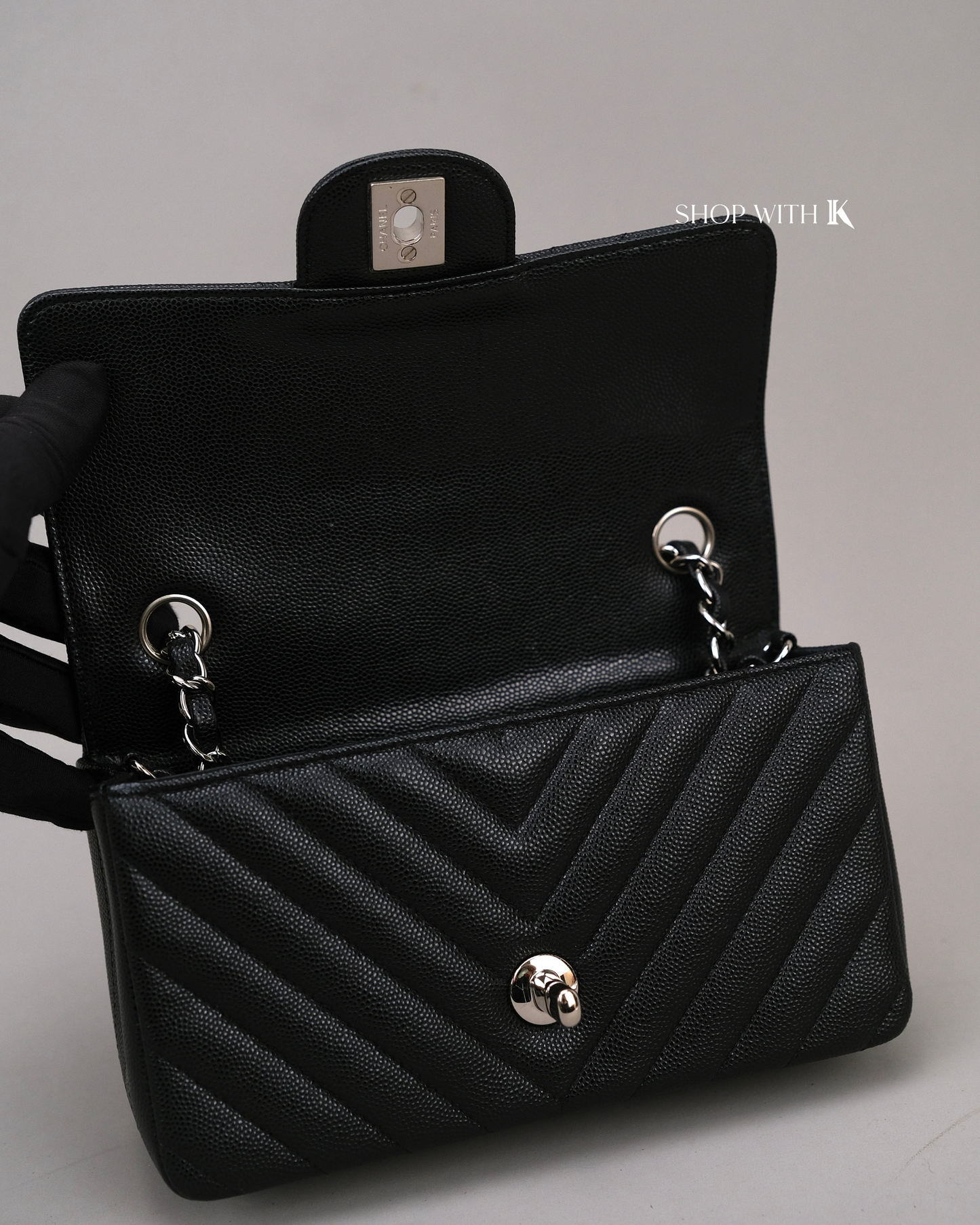 Chanel Mini Rectangle Chevron Black SHW
