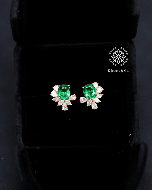 Emerald Earrings w/ Diamonds