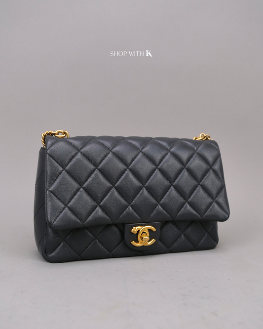 Chanel Flap Gray with Flowers on Chain