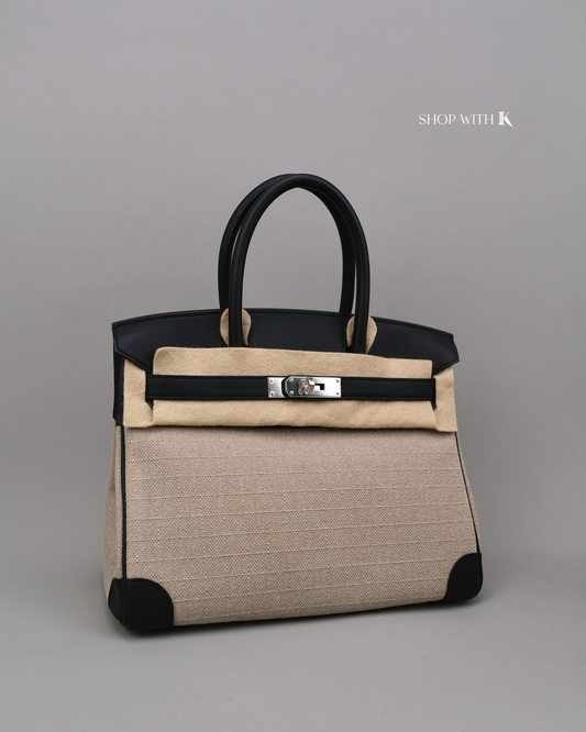 Hermes Birkin 30 Toile Swift Ficelle Noir PHW