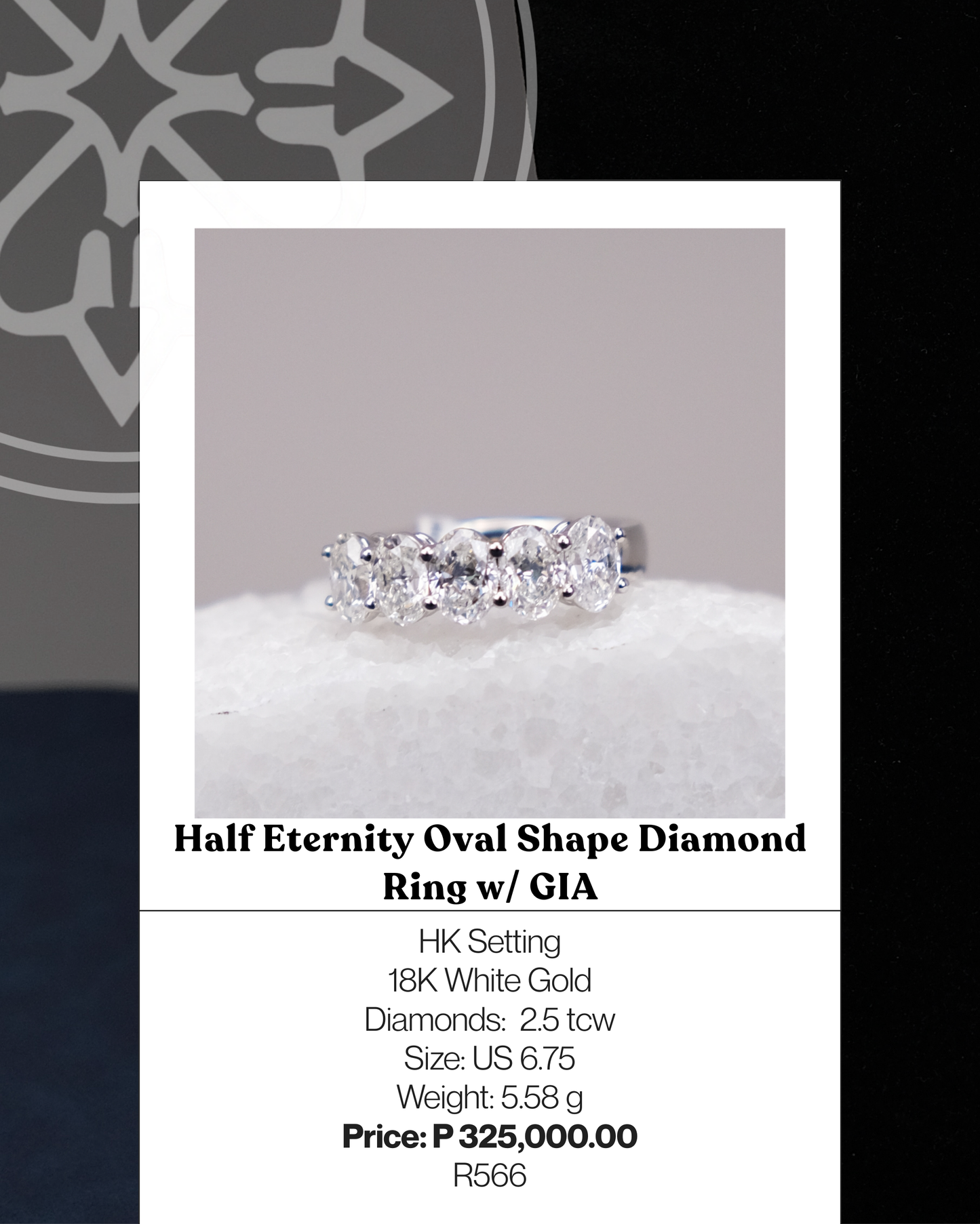 Half Eternity Oval Shape Diamond Ring w/ GIA