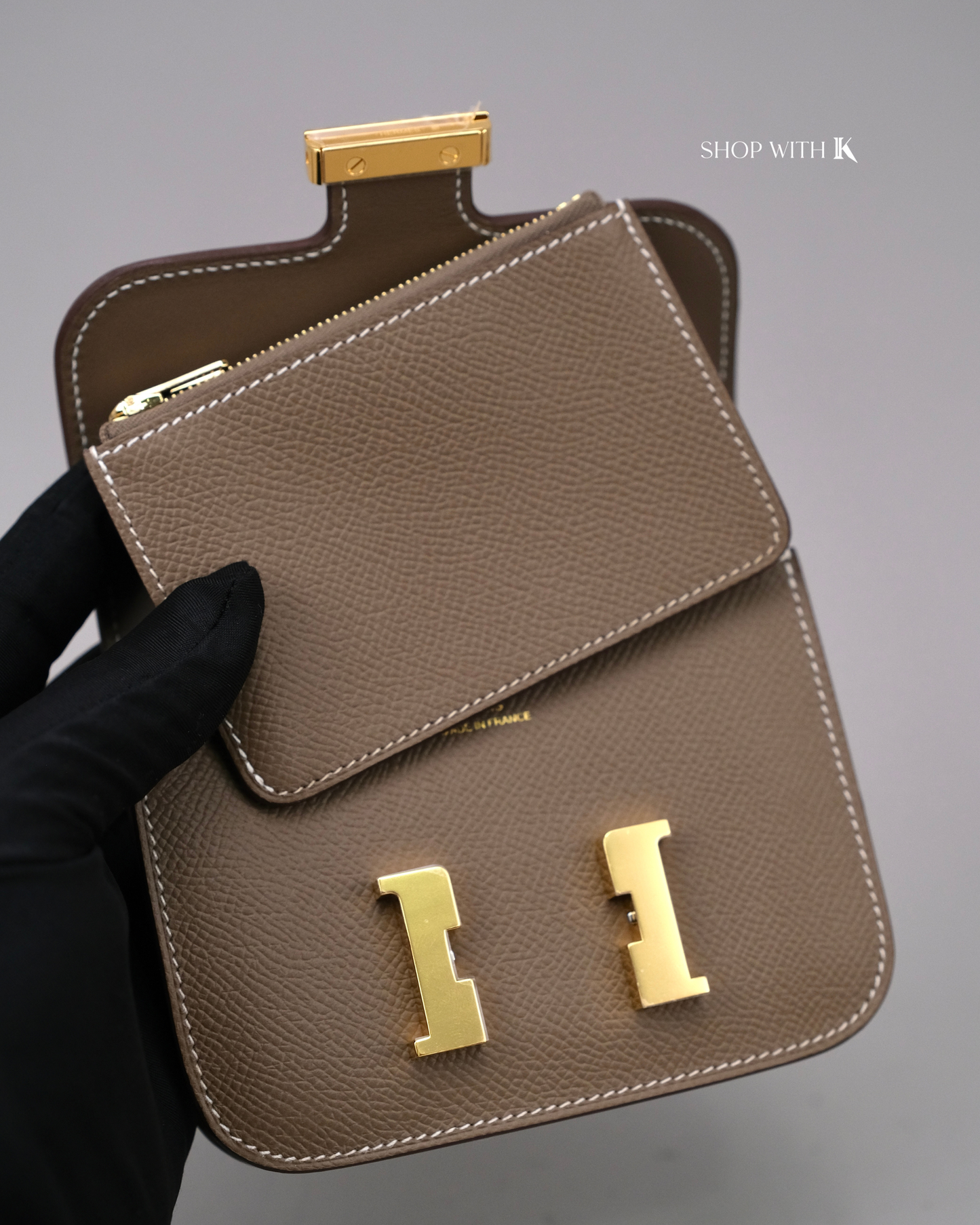 Hermes Constance Slim Compact Wallet Etoupe GHW