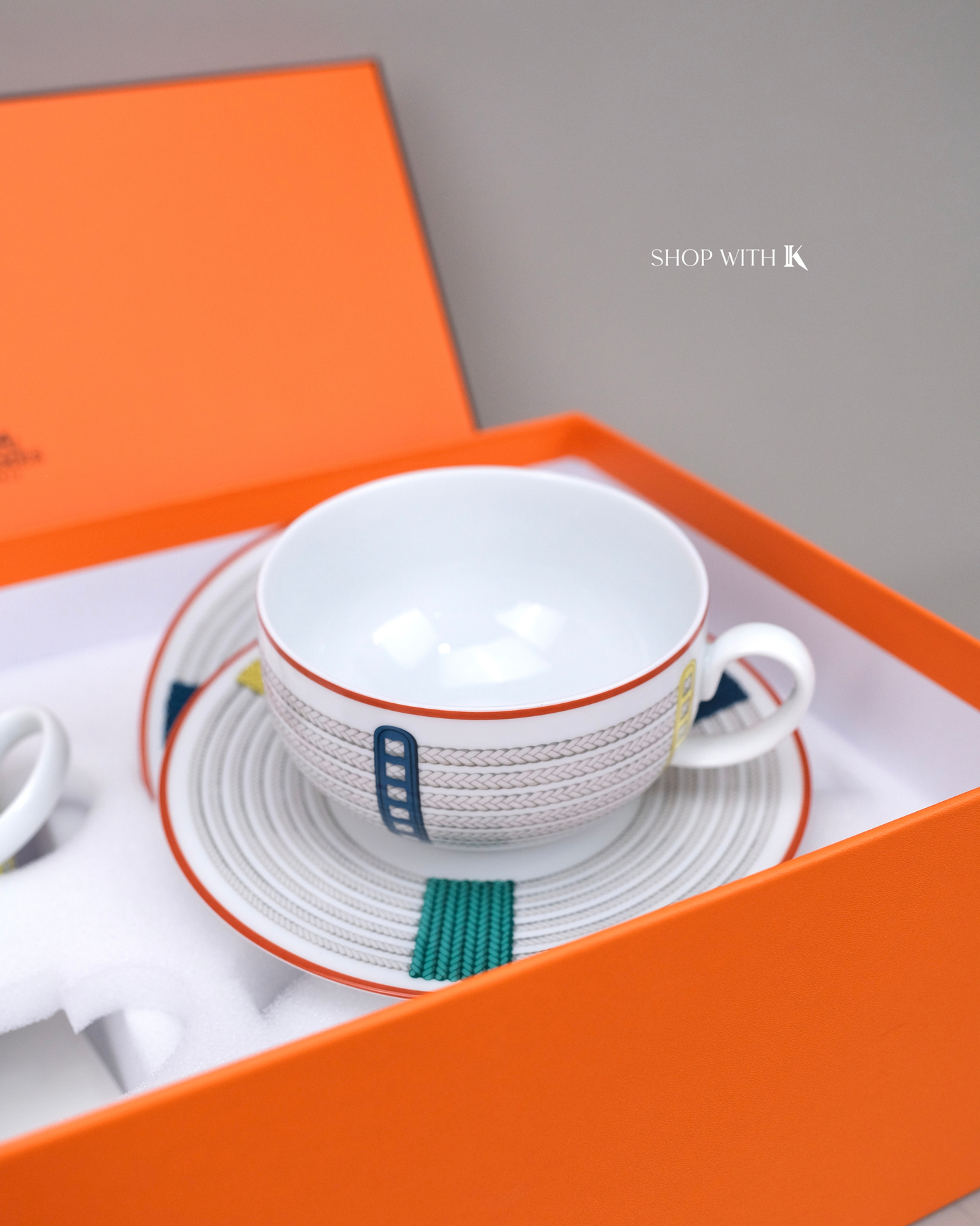 Hermes Tressages Equastres Breakfast Cup and Saucer