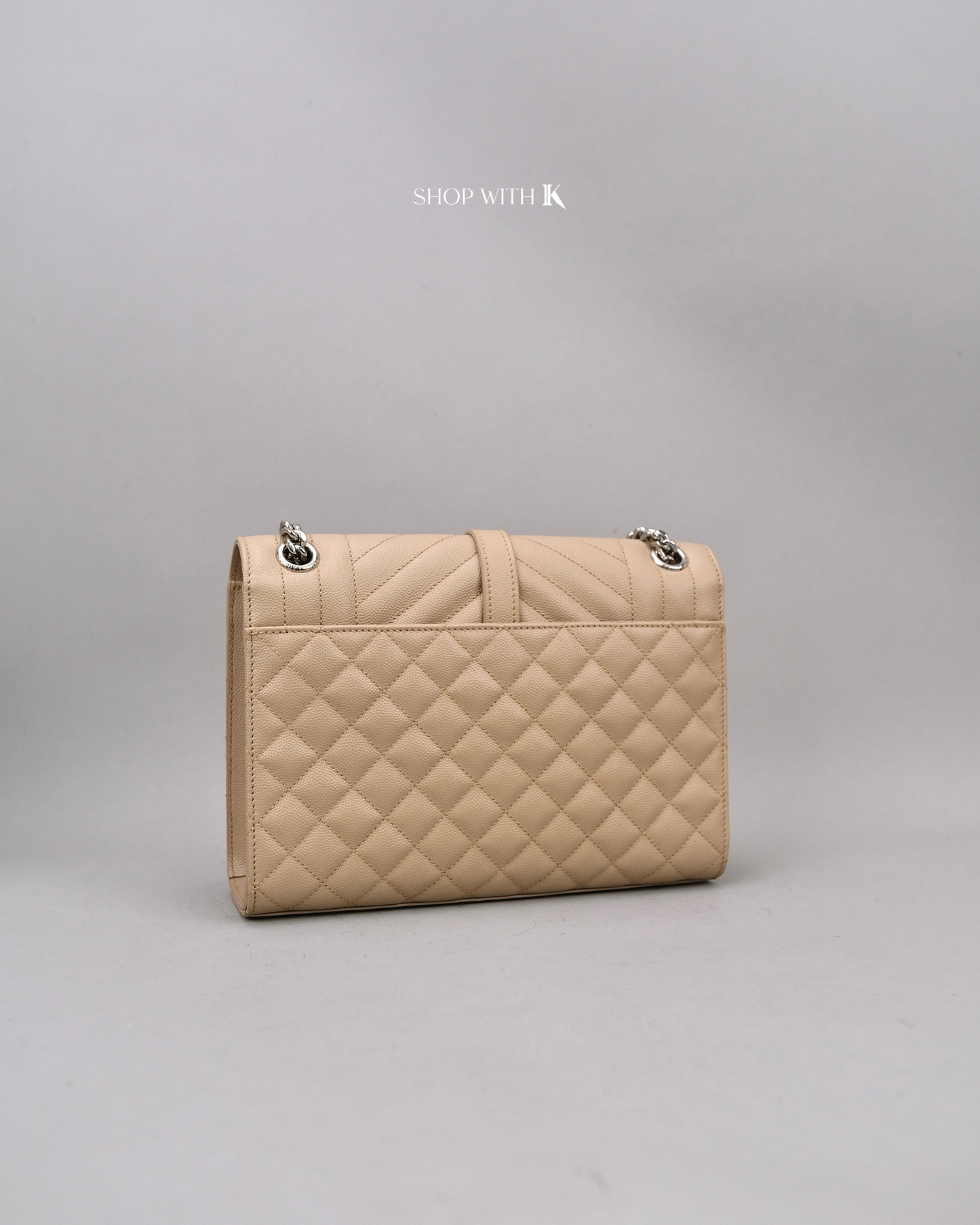 YSL Medium Envelope Quilted Caviar Beige
