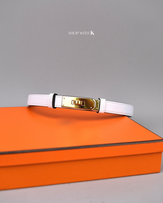 Hermes Kelly Belt Blanc White GHW