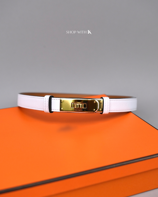 Hermes Kelly Belt Blanc White GHW