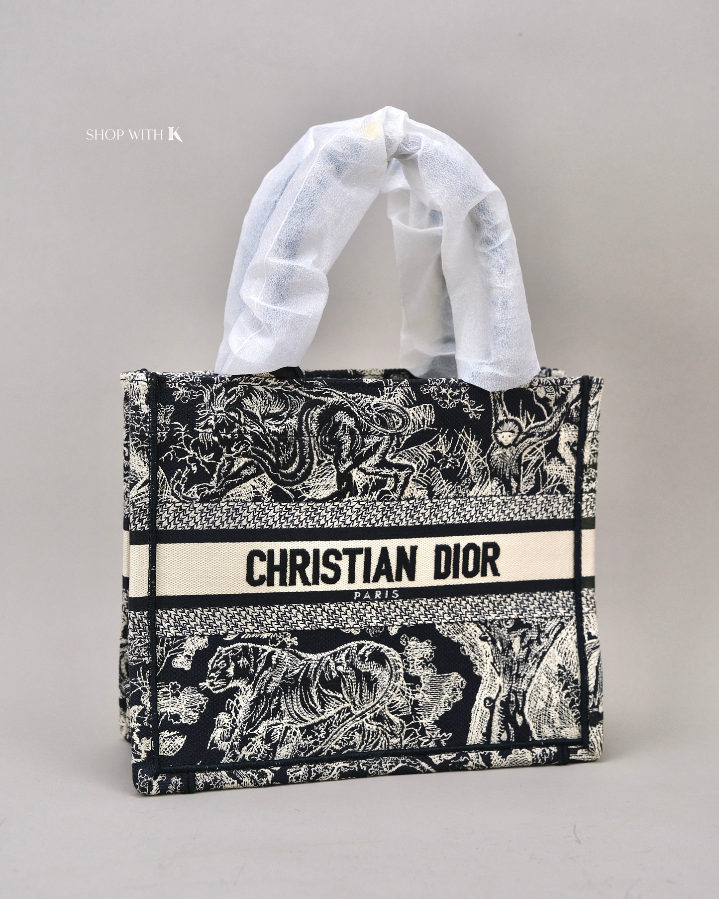 Dior Small Book Tote Blue and Ecru Toile De Jouy Embroidery