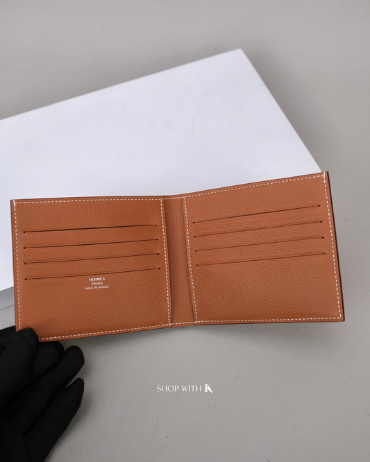 Hermes Mens Bi-Fold Wallet Gold
