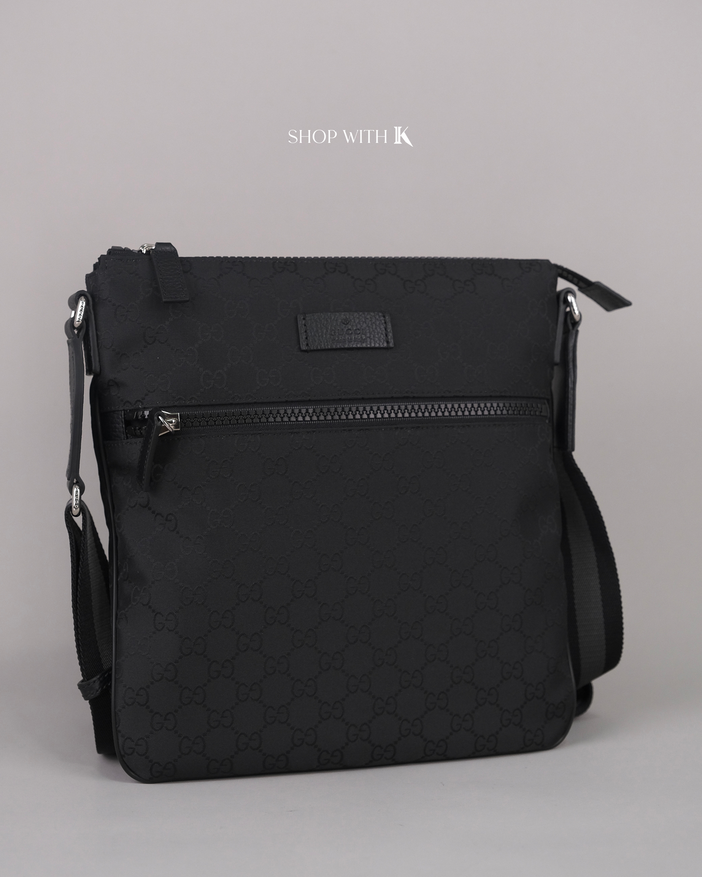 Gucci GG Canvas Nylon Mens Messenger Black