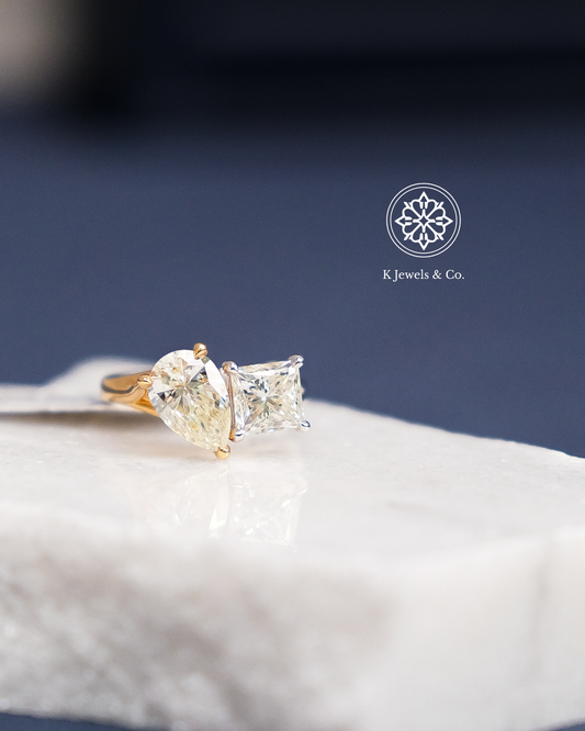 Toi et Moi Pear and Princess Cut Ring w/ GIA