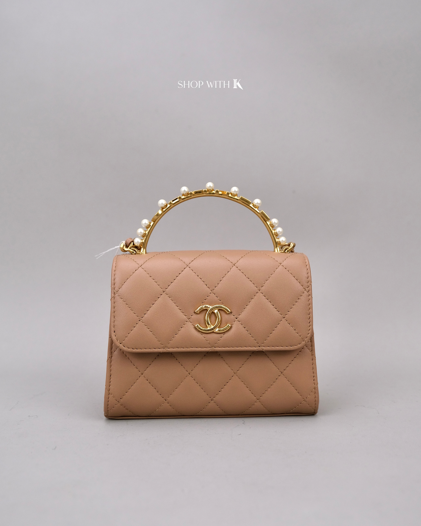 Chanel Mini Flap with Chanel Top Handle with Pearl Beige
