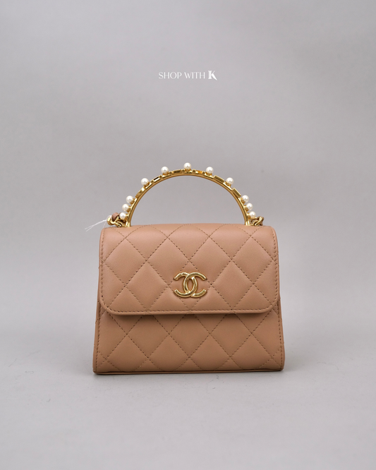 Chanel Mini Flap with Chanel Top Handle with Pearl Beige