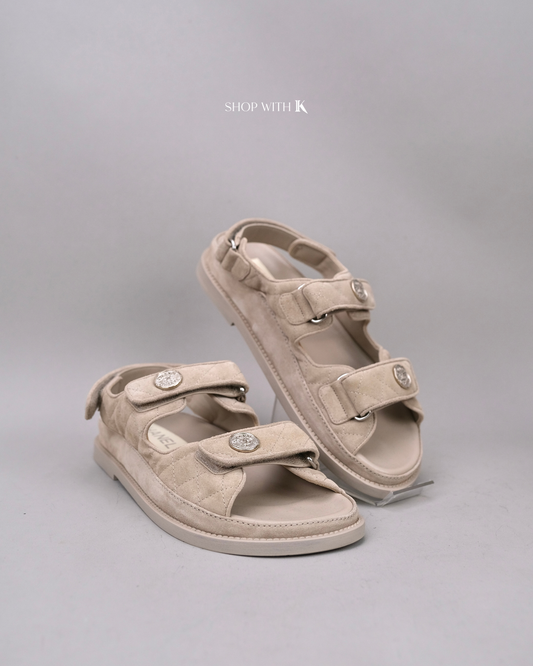 Chanel Dad Sandals Suede Beige