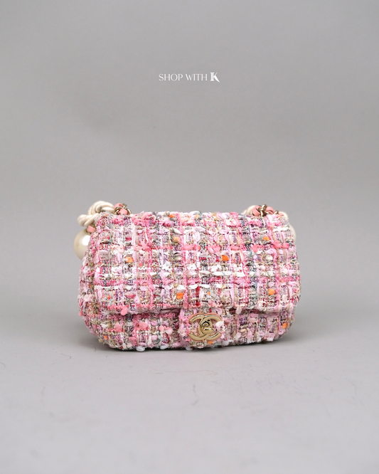 Chanel Tweed Pearl Handle Pink Flap