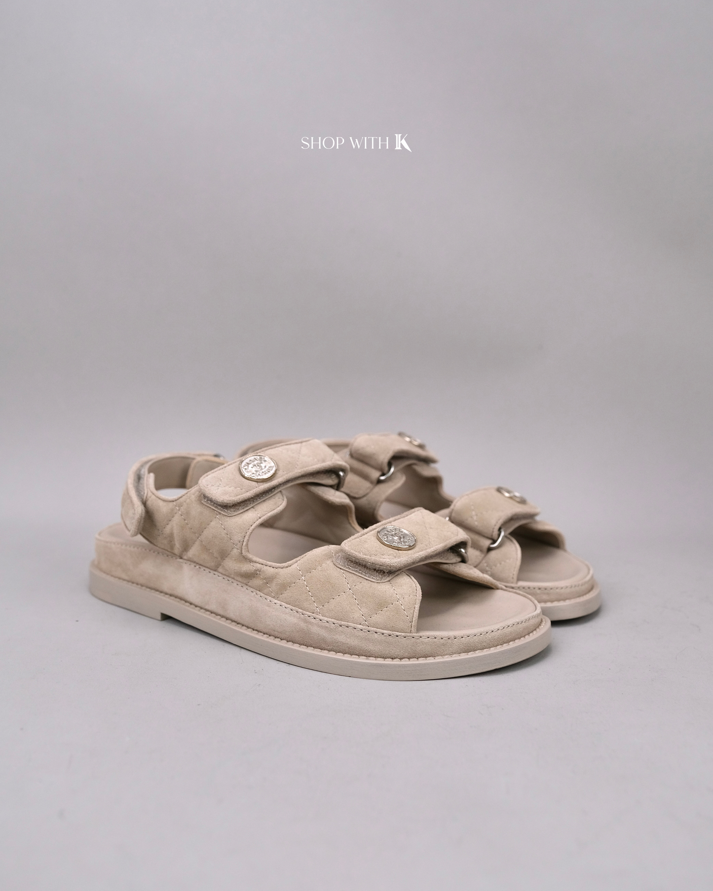 Chanel Dad Sandals Suede Beige
