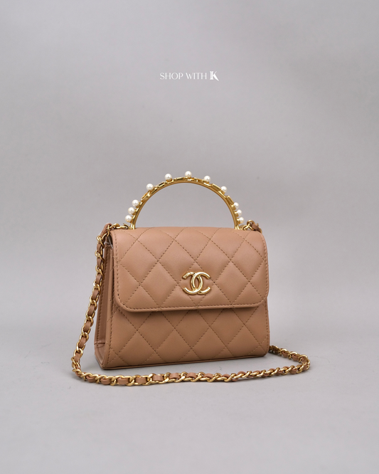 Chanel Mini Flap with Chanel Top Handle with Pearl Beige