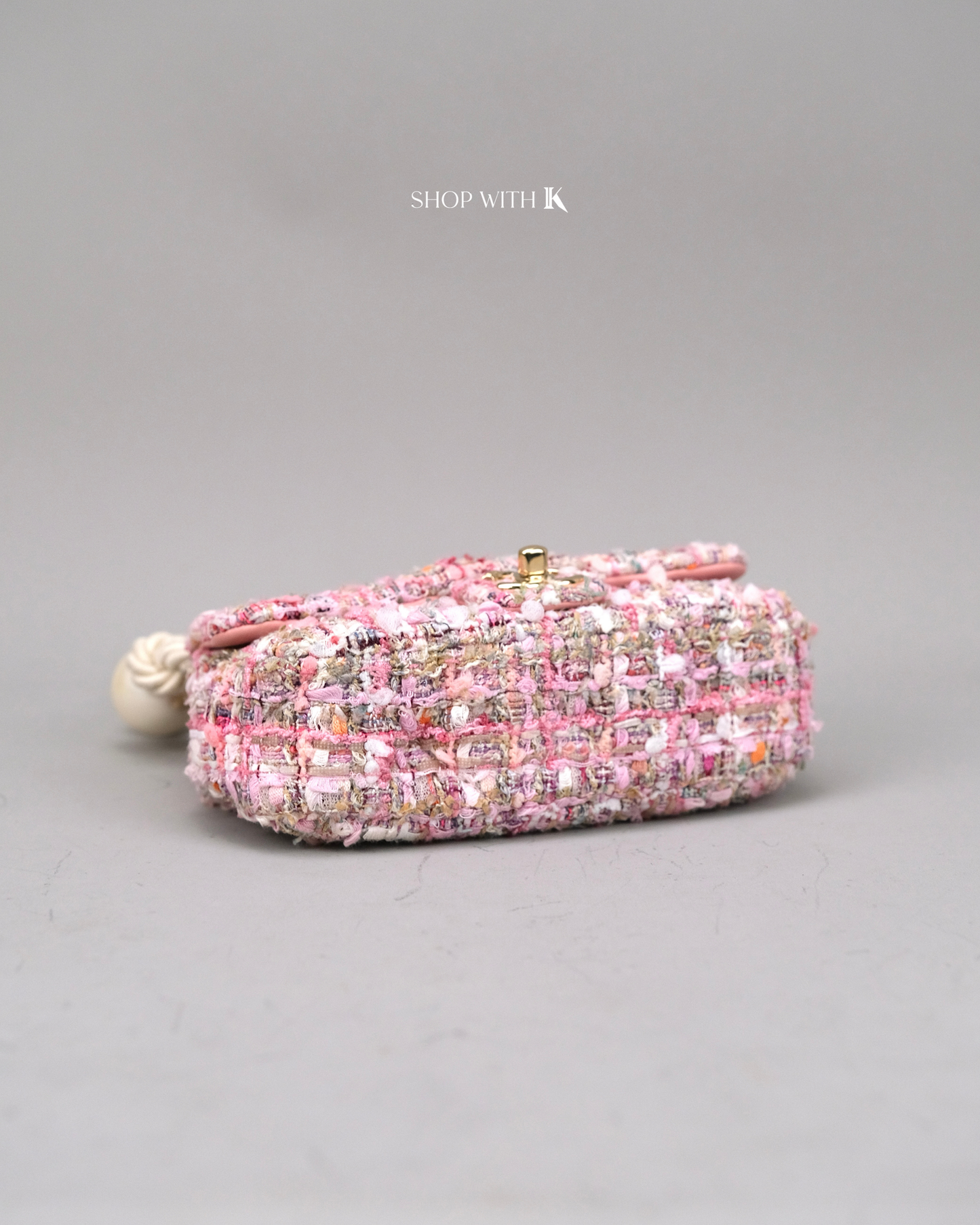Chanel Tweed Pearl Handle Pink Flap