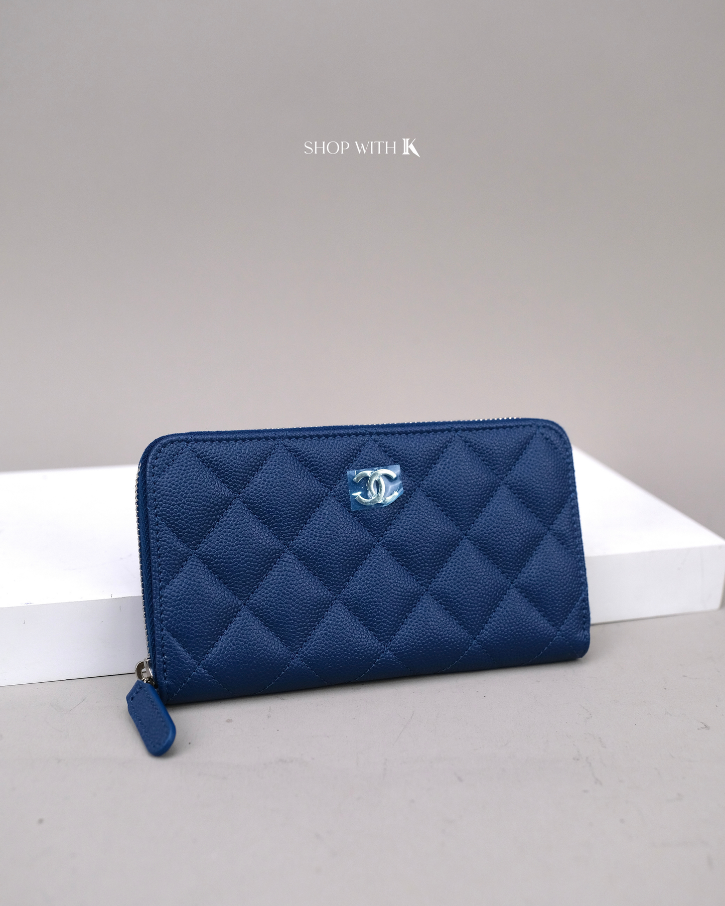 Chanel Long Quilted Leather Zip Around Blue PHW