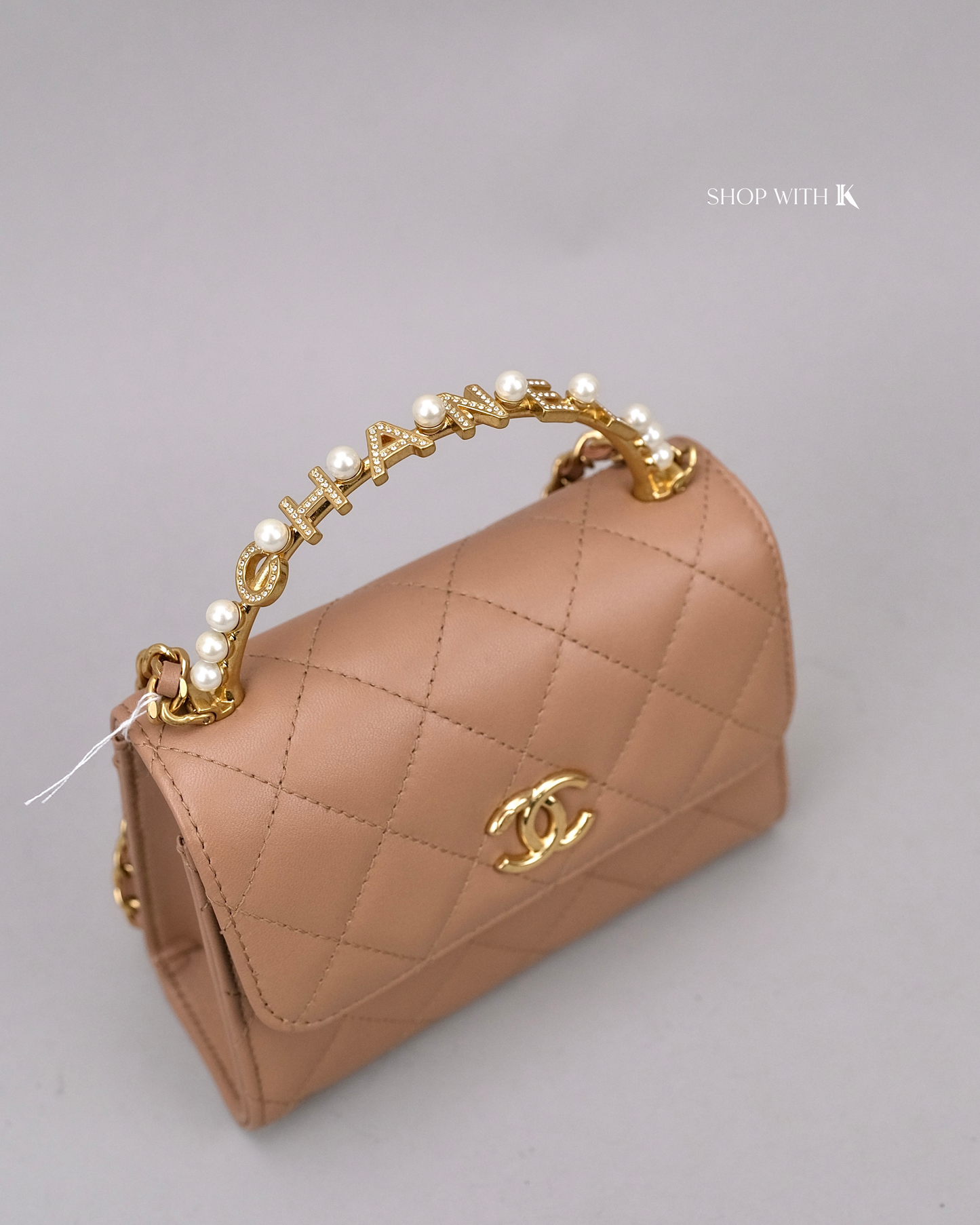 Chanel Mini Flap with Chanel Top Handle with Pearl Beige