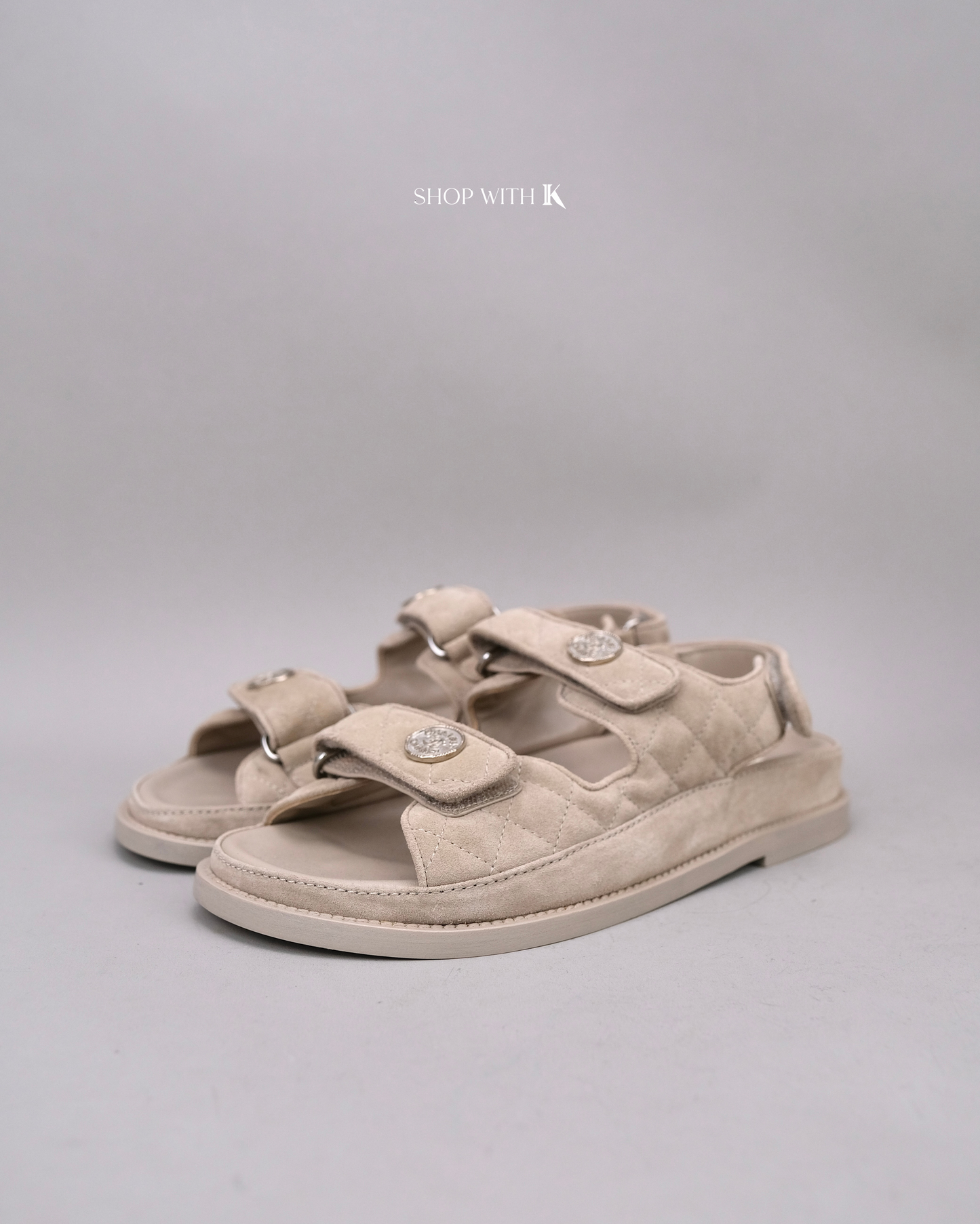 Chanel Dad Sandals Suede Beige