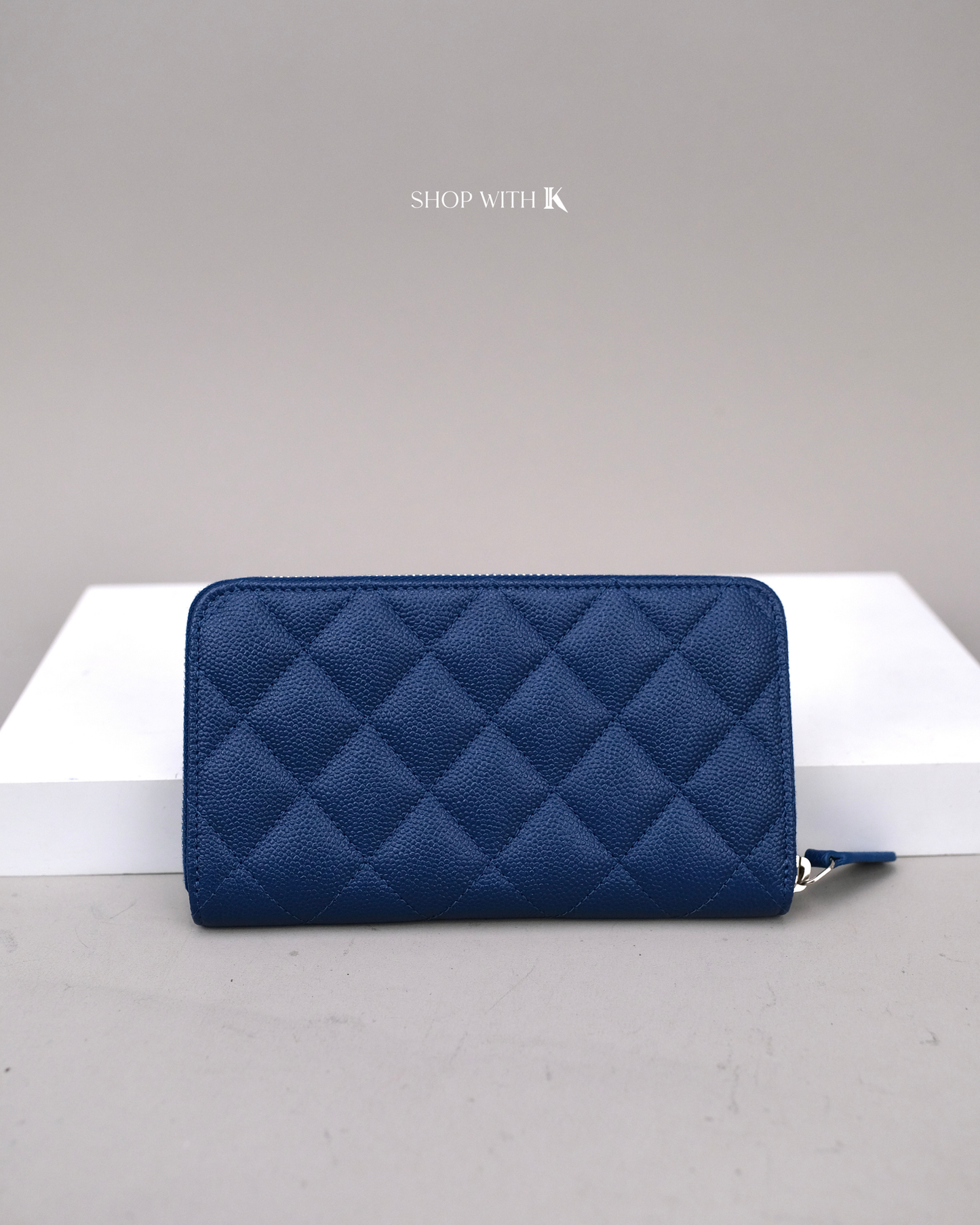 Chanel Long Quilted Leather Zip Around Blue PHW